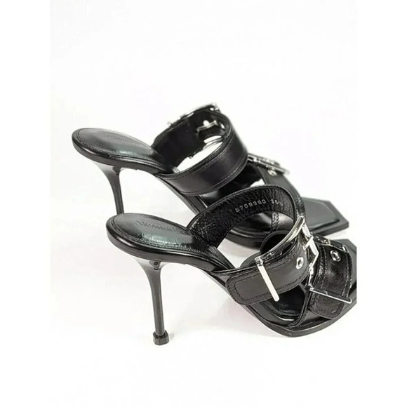 Alexander McQueen Women's Heeled Buckle Black Sandals Size 36.5 (MSRP $1,090) - Picture 7 of 12